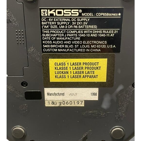 Koss Portable Home CD Player CDP658 with Car Cassette Power Adapter Vintage - Picture 7 of 10